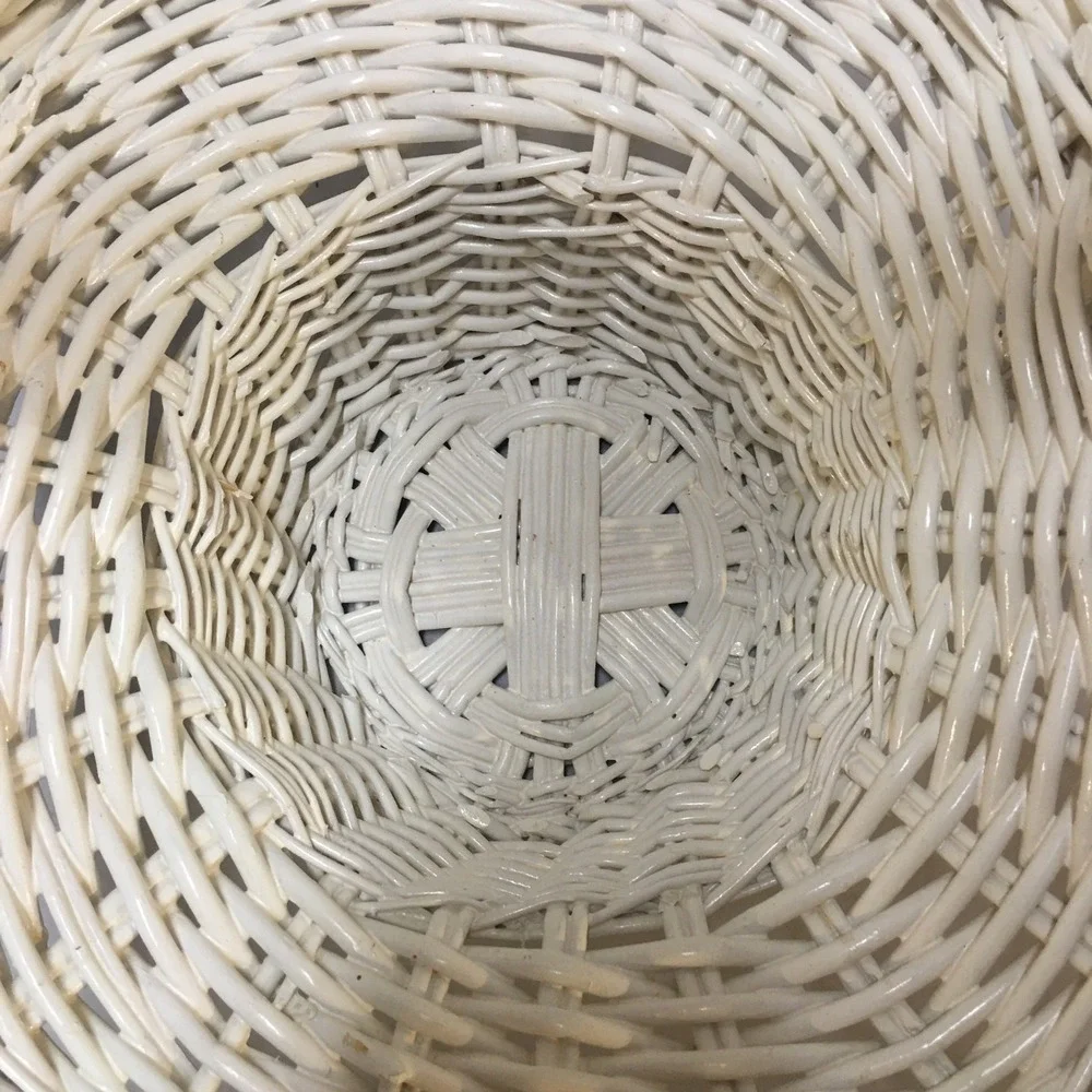 Woven Wicker Basket Home Decor Large White Braided Handle Cottagecore